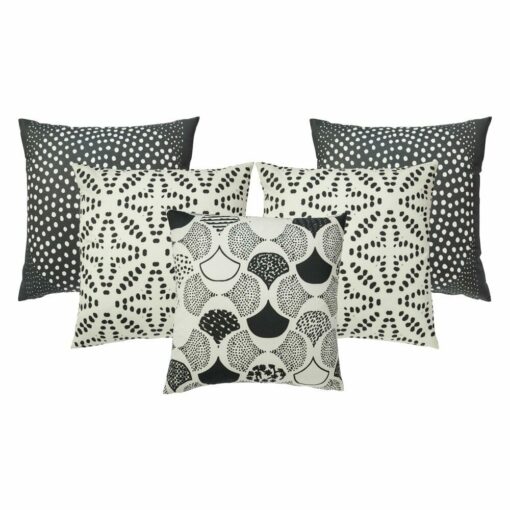 Image of 5 black and white outdoor cushion cover collection in tribal designs