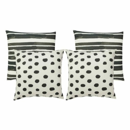 Photo of 4 outdoor cushion cover collection in black and white stripes and dot designs