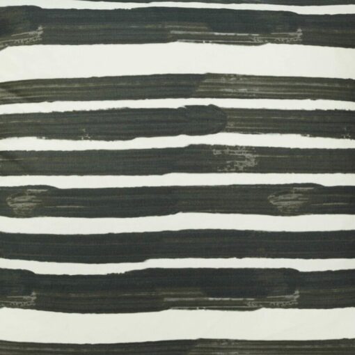 Close up image of black and white outdoor cushion cover with stripes design