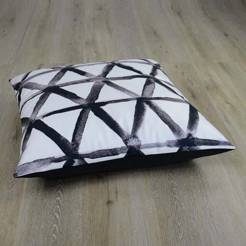Exo Triangle Floor Cushion Cover – 70cm x 70cm SC392-70 Photo of white floor cushion with black triangles