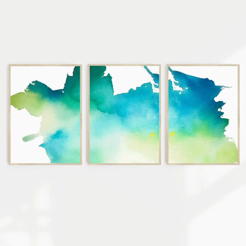 Farsi Abstract Wall Art - Set of 3 - WA1005 A stunning set of 3 wall prints in an abstract design with green and blue hues