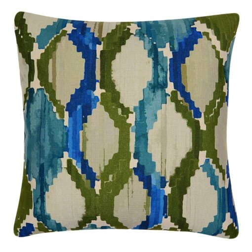 Image of Farsi inspired square cushion in blue, teal and green colours