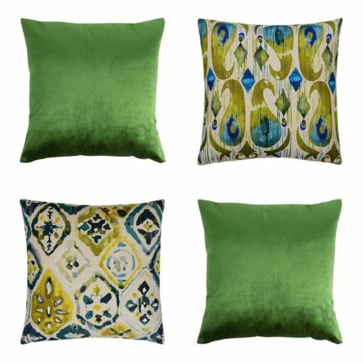Image of 4 cushion cover in yellow, green and teal colours