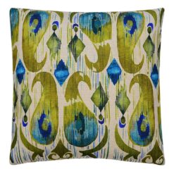 Image of 45cm x 45cm cushion cover with Farsi motif in teal and yellow green colours