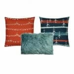 Image of 3 Christmas cushion set in red and teal square and rectangular cushions
