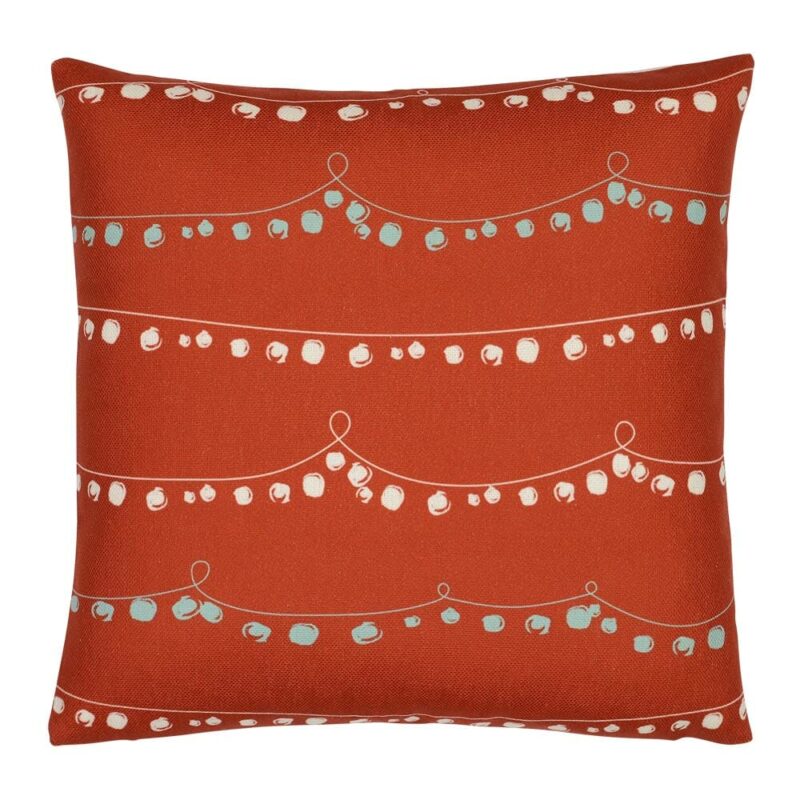 Photo of red Christmas cushion cover with strings of bells
