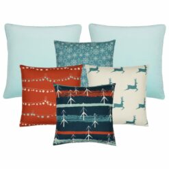 Unique Christmas winter-themed cushions in coral and teal colours