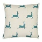 Cute Christmas cushion cover with teal stags printed in cotton linen blend material
