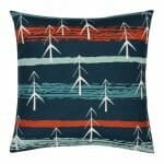 Teal cushion cover with red stripes and white Christmas pine