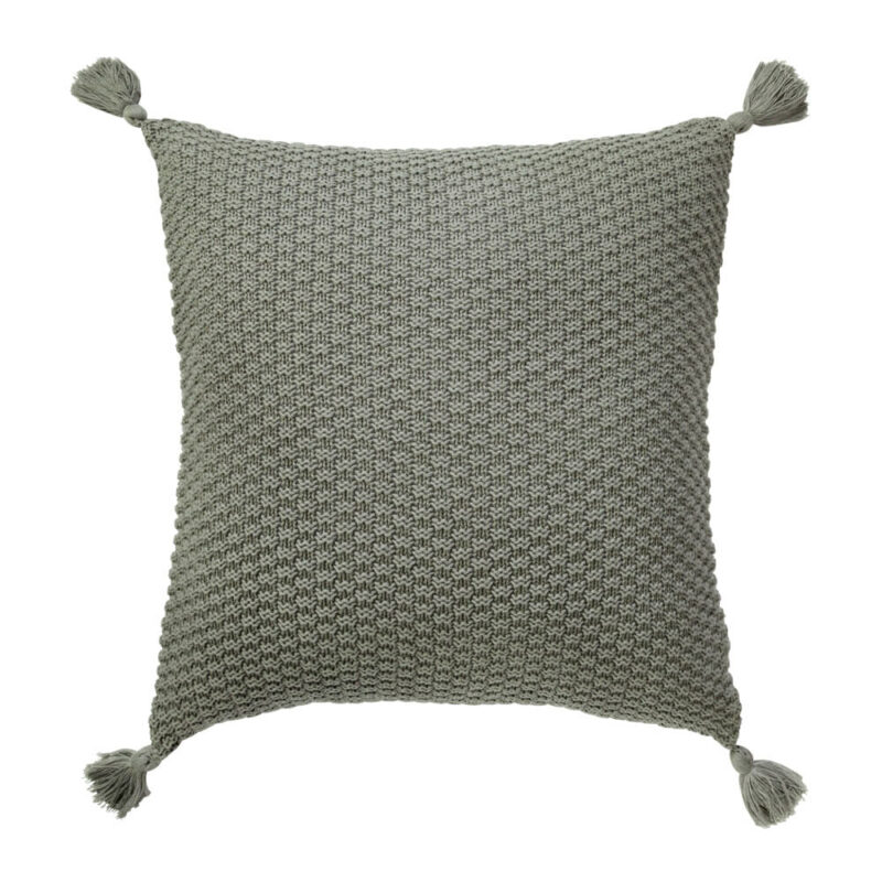 Fossil Grey Wool Knit Cushion Cover SC603-50 Image of grey knitted cushion cover with tassels