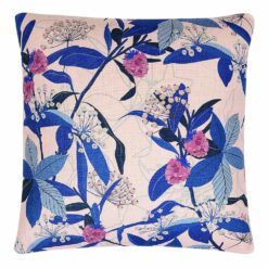 Photo of pink and blue square cushion with floral design