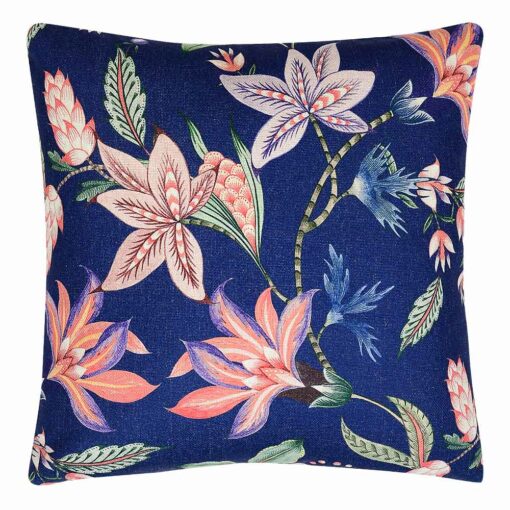 Image of blue and pink square cushion cover with florals