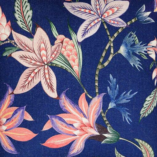 Close up photo of floral cushion cover in blue and pink colours