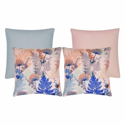 Beautiful set of 4 pastel pink and teal floral inspired cushion set