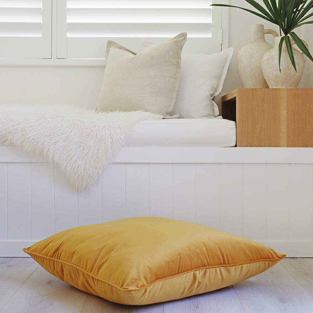 Gold Mustard Velvet Floor Cushion Cover - 70cm X 70cm