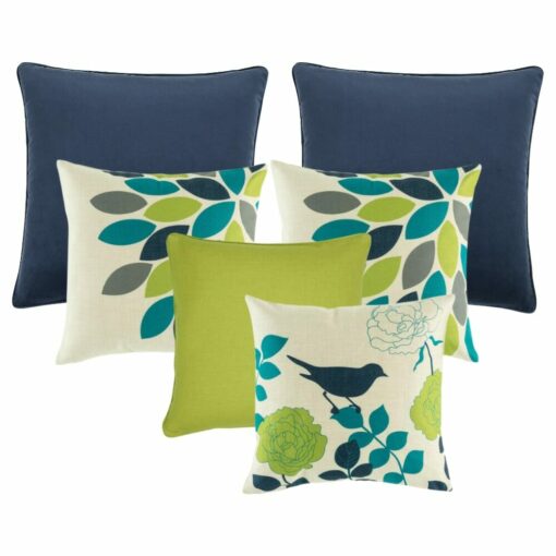 6 indoor cushion set in lime, teal and navy colours