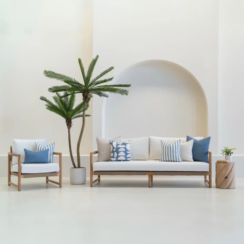 Horizon Cove Outdoor Sofa Lounge Set - 7 Covers - COLO122 Set of 7 horizon cove outdoor sofa cushions is arranged neatly on a white sofa.