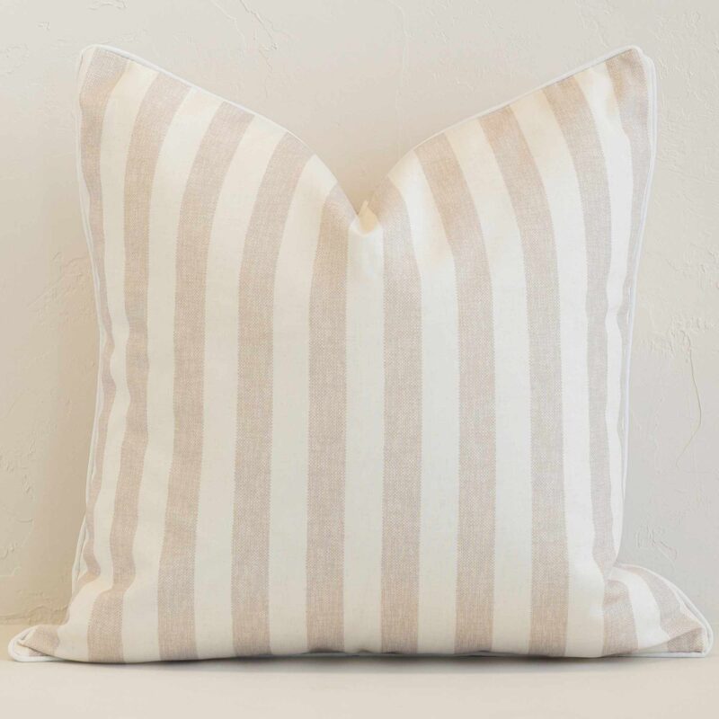 Horizon Sand Waterproof Striped Outdoor Cushion Cover - SC1065-45 A graceful square sand cushion with a stripe style on durable outdoor fabric.