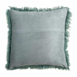 Zipper side of iceberg blue cushion cover in fur material