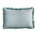 Zipper side of iceberg blue rectangular fur cushion cover