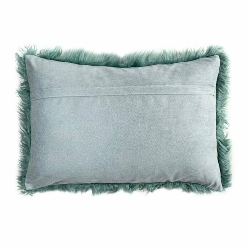 Zipper side of iceberg blue rectangular fur cushion cover