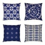 Tie-dyed inspired cushion collection in blue and white colours