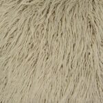 Close up photo of 45cm x 45cm rectangular faux fur cushion in ecru colour