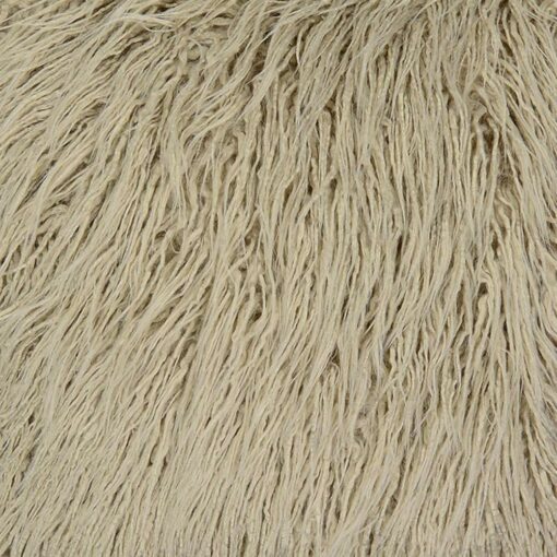 Close up photo of 45cm x 45cm rectangular faux fur cushion in ecru colour