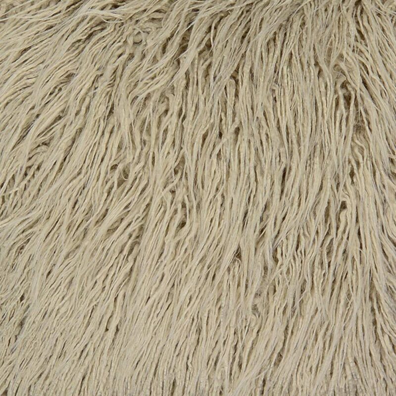 Close up photo of 45cm x 45cm rectangular faux fur cushion in ecru colour