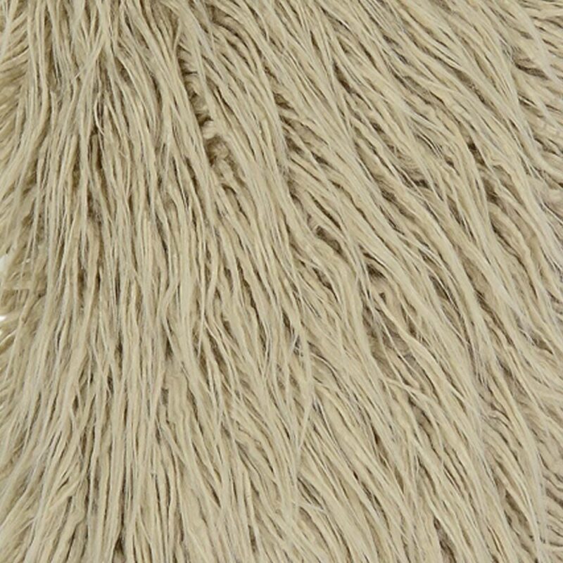 Close up photo of 30cm x 50cm rectangular faux fur cushion in ecru colour