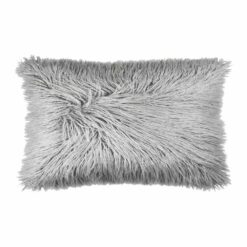 Photo of striking grey rectangular faux fur cushion