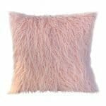 Image of a light pink faux fur fluffy square cushion cover