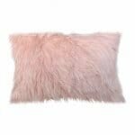 Image of a light pink fluffy faux fur square cushion cover