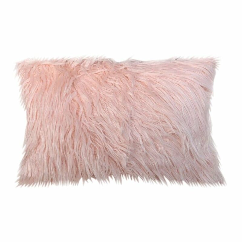 Islington Light Pink Fur Rectangular Cushion Cover - 30cm x 50cm - SC760-30 Image of a light pink fluffy faux fur square cushion cover