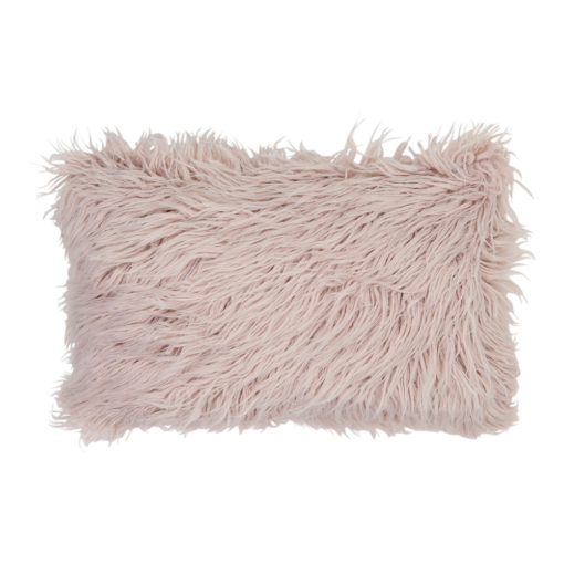 Image of pink rectangular faux fur cushion in 30cm x 50cm size
