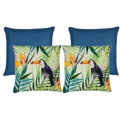 Photo of 4 blue and toucan outdoor cushion cover collection