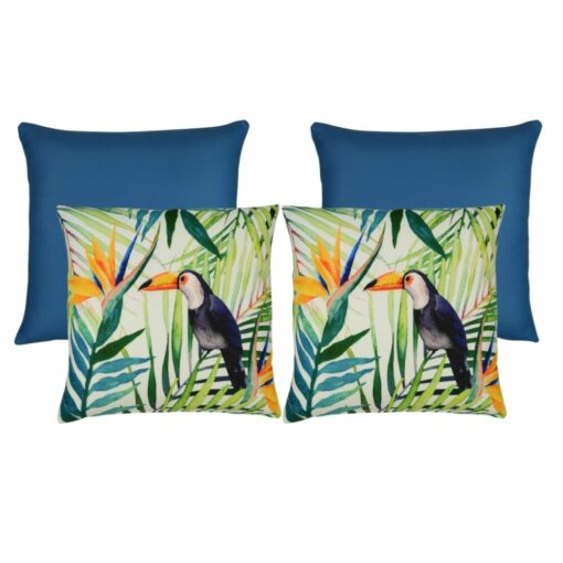 Photo of 4 blue and toucan outdoor cushion cover collection