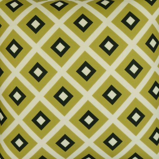Close up image of 45cm x 45cm outdoor cushion with olive green tile design