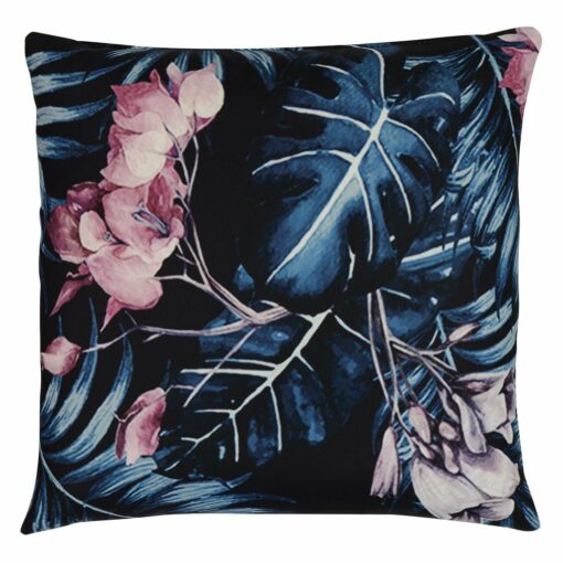 Jungle inspired, UV, water and mould resistant outdoor cushion cover in pink and teal colours