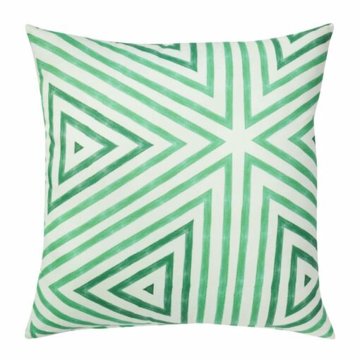 Image of green and white outdoor cushion cover with triangles