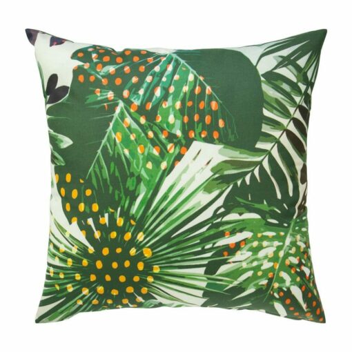 Photo of green outdoor cushion with leaves design