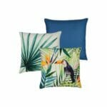 Image of blue and toucan print outdoor cushion collection
