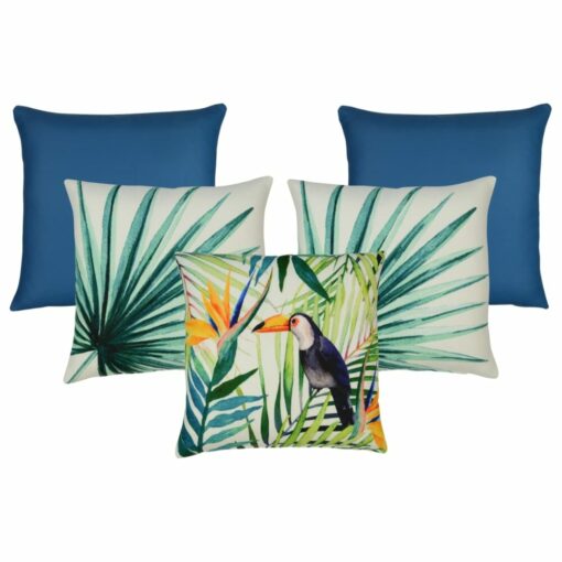 Teal coloured jungle-inspired cushion covers