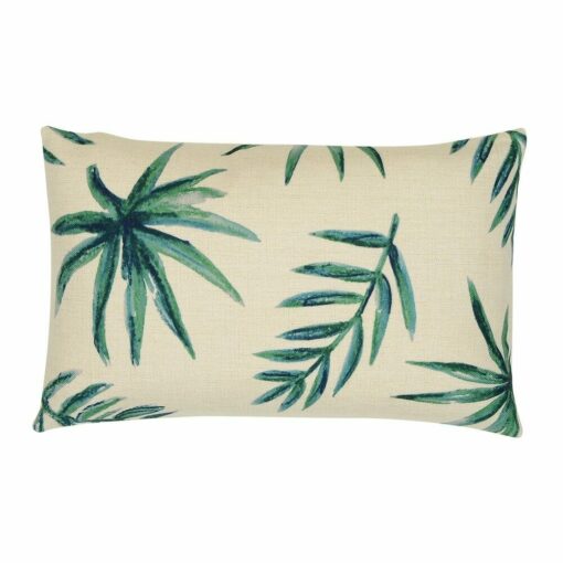 Tropical inspired rectangular indoor cushion cover made of cotton linen blend fabric