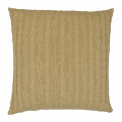 Back view of 50cm x 50cm cable knit cushion cover in khaki colour