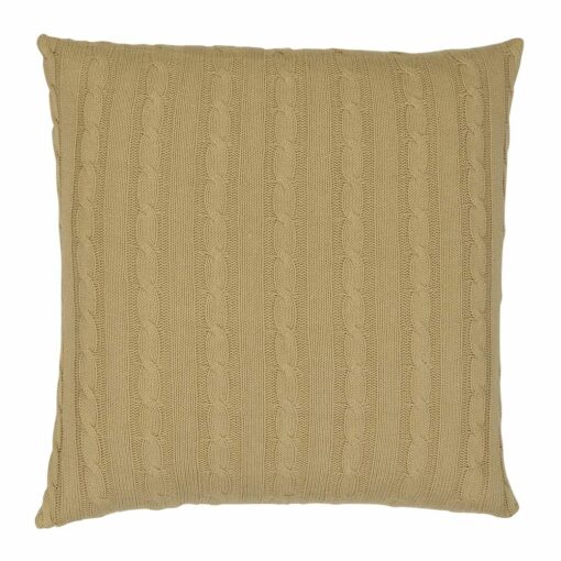 Back view of 50cm x 50cm cable knit cushion cover in khaki colour