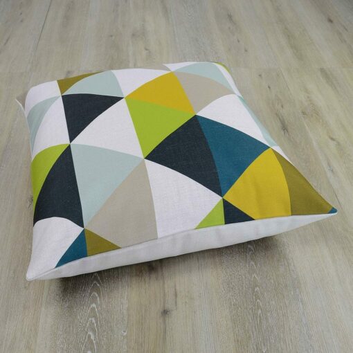 Image of diamond patterned floor cushion in green, white and teal colours