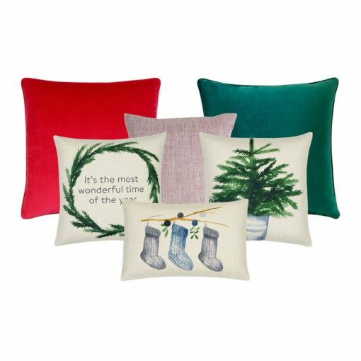 6 piece Christmas cushion set in vibrant red and green colours