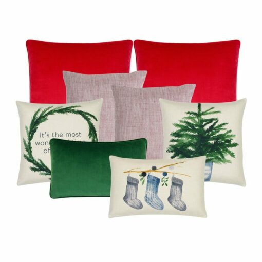 Beautiful 8-piece Christmas collection of plain and print cushions