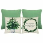 Green Christmas inspired cushions in a set of 4